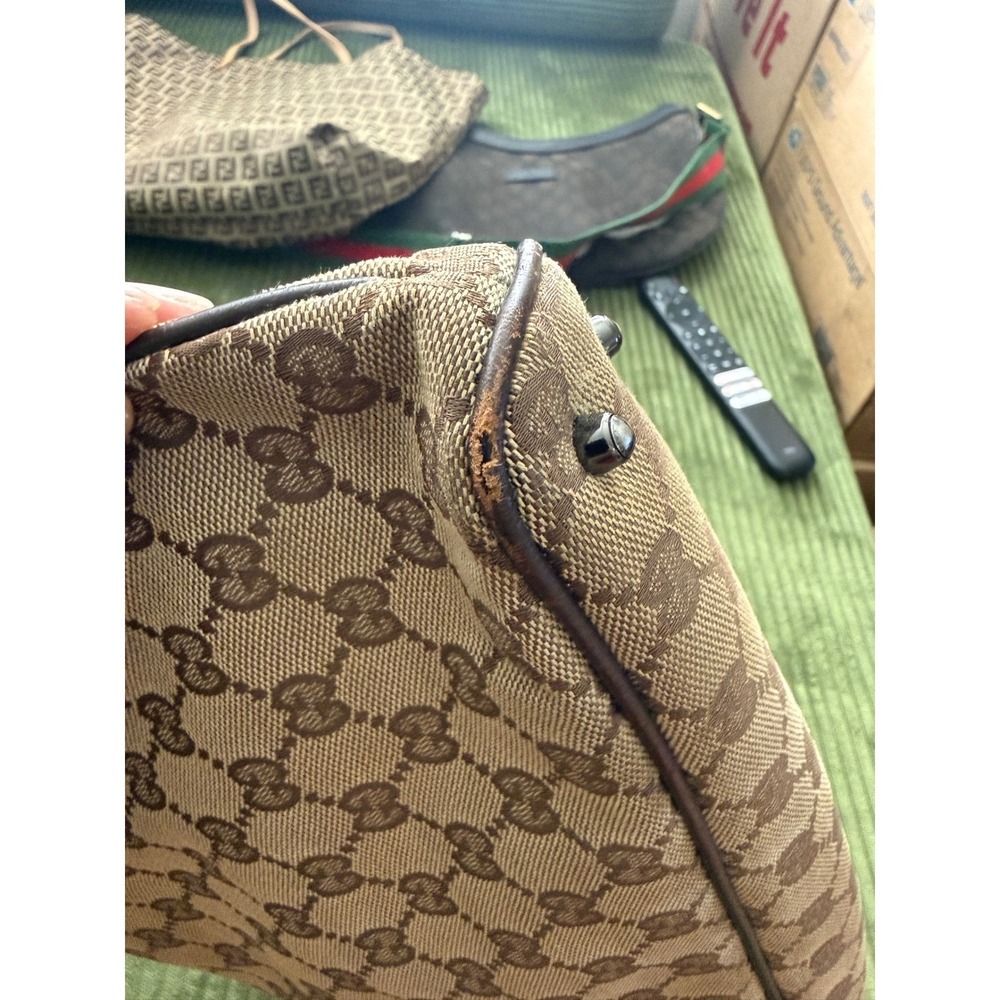 Gucci Abbey GG Monogram Canvas Leather Shoulder Bag Brown w/ issue Cert of Auth - Picture 6 of 10